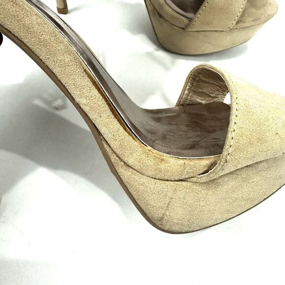 QUPID Womens Shoes Size 6 Fringe Ankle Open Toe Taupe Zip Closure Platform Heels - Picture 16 of 16